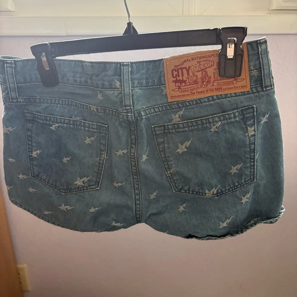 BAPE Women sz S BAPESTA Print Low Rise Denim Shorts A Bathing Ape Japan - Picture 2 of 11